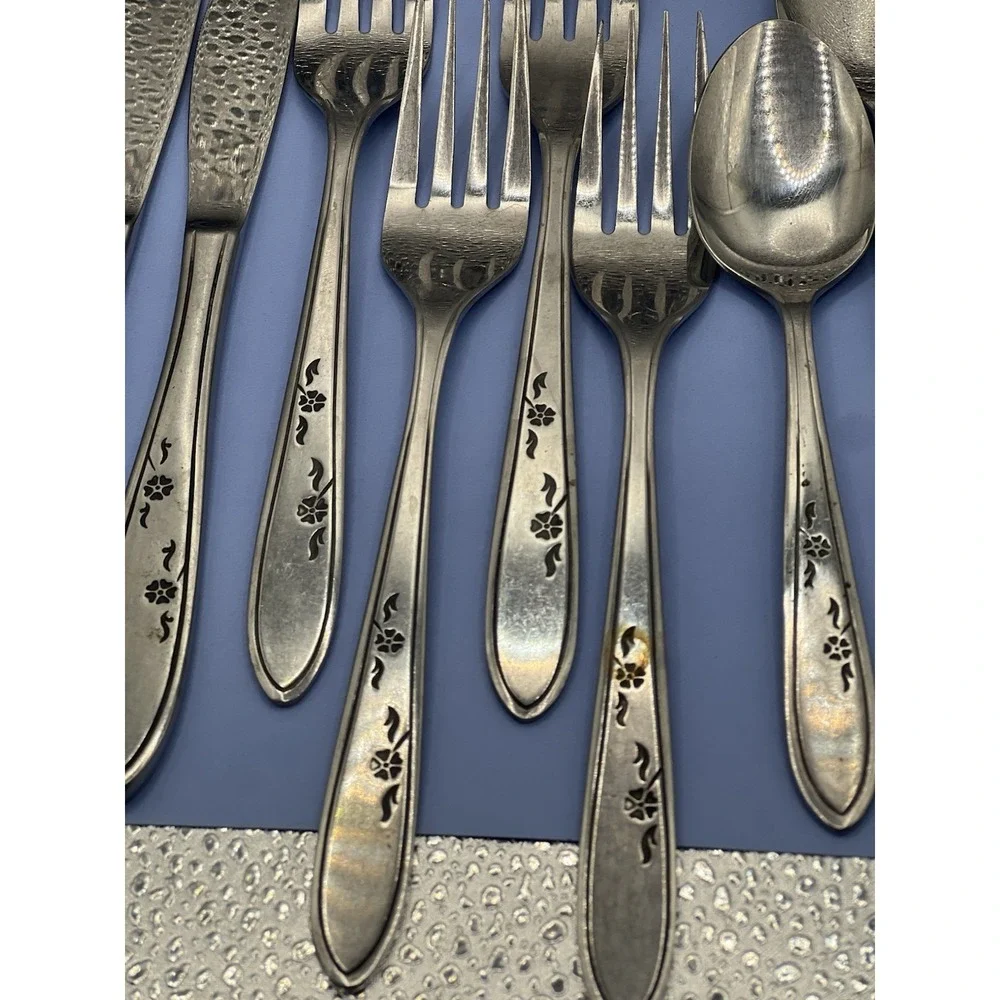 Vintage Imperial Stainless Steel Flatware Flower Dance Korea Lot of 16